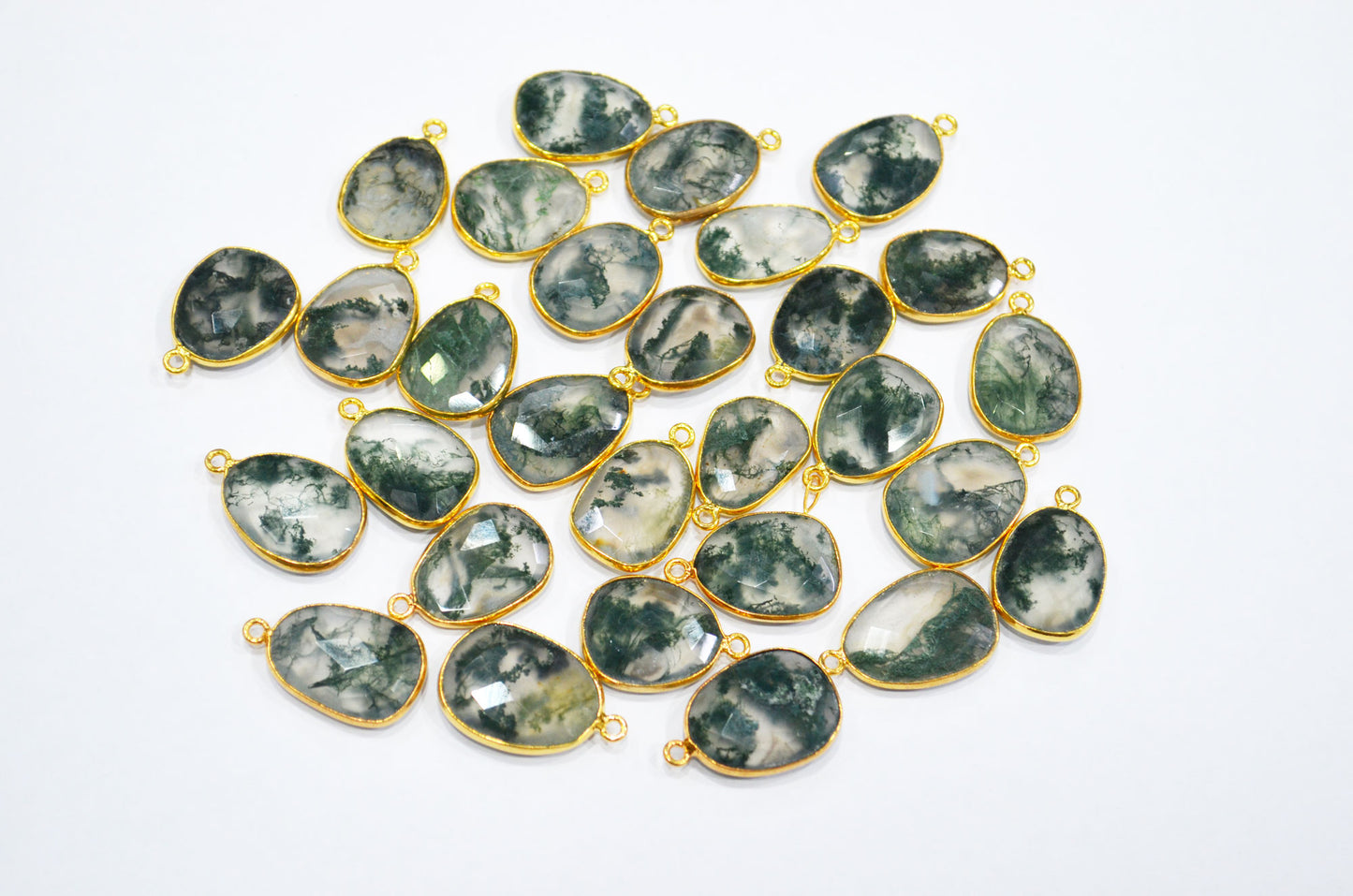 Ocean Green Fossil Jasper Faceted Free Form Shape Connector , Sold By Piece , 13x16 - 17x22 mm , RB-7394