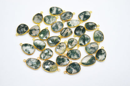 Ocean Green Fossil Jasper Faceted Free Form Shape Connector , Sold By Piece , 13x16 - 17x22 mm , RB-7394