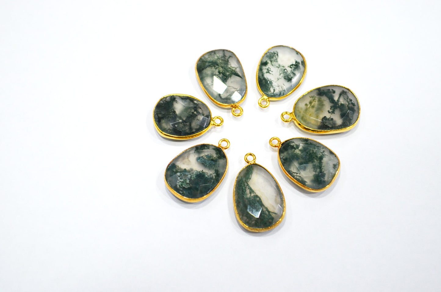 Ocean Green Fossil Jasper Faceted Free Form Shape Connector , Sold By Piece , 13x16 - 17x22 mm , RB-7394