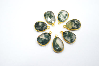 Ocean Green Fossil Jasper Faceted Free Form Shape Connector , Sold By Piece , 13x16 - 17x22 mm , RB-7394