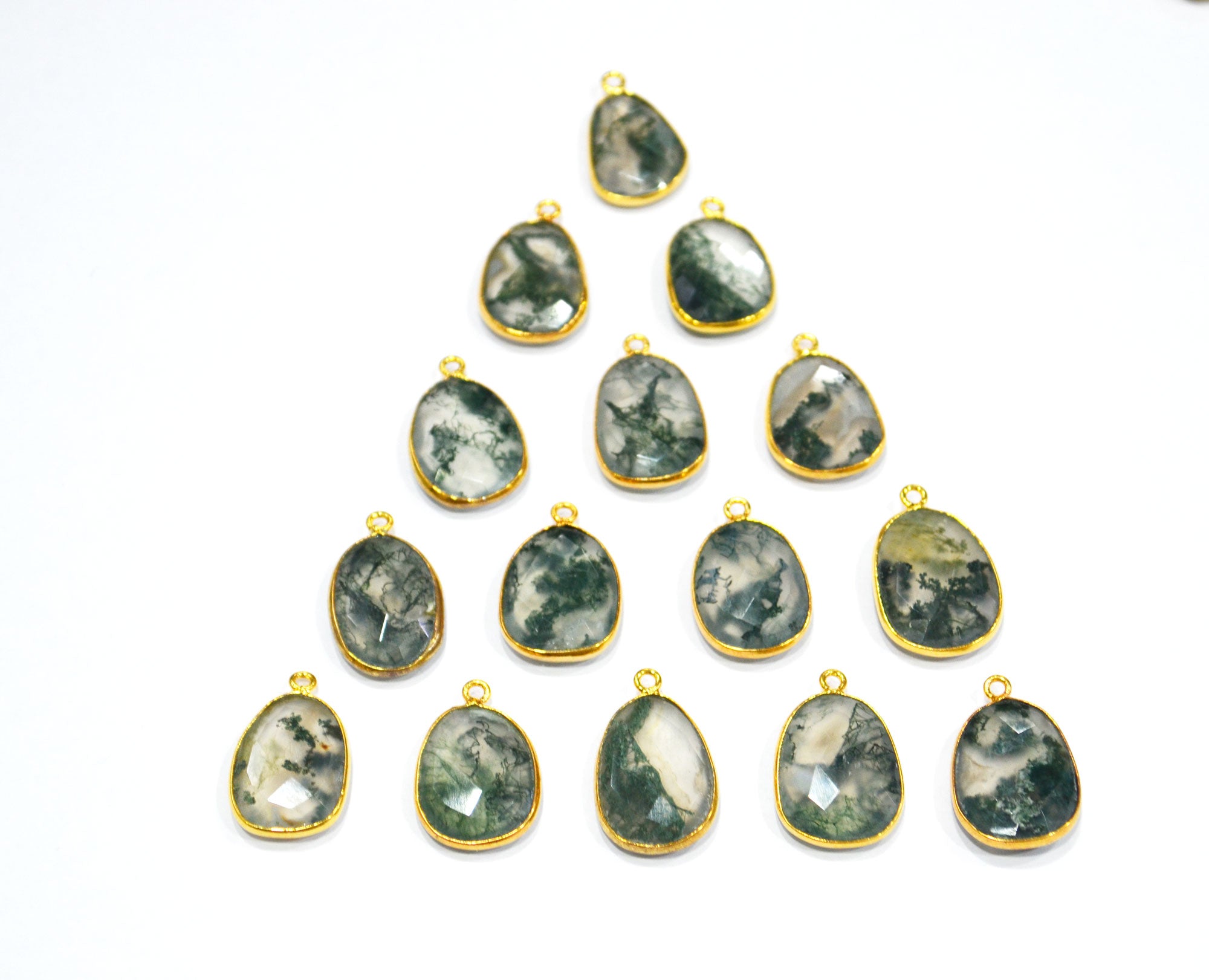 Ocean Green Fossil Jasper Faceted Free Form Shape Connector , Sold By Piece , 13x16 - 17x22 mm , RB-7394