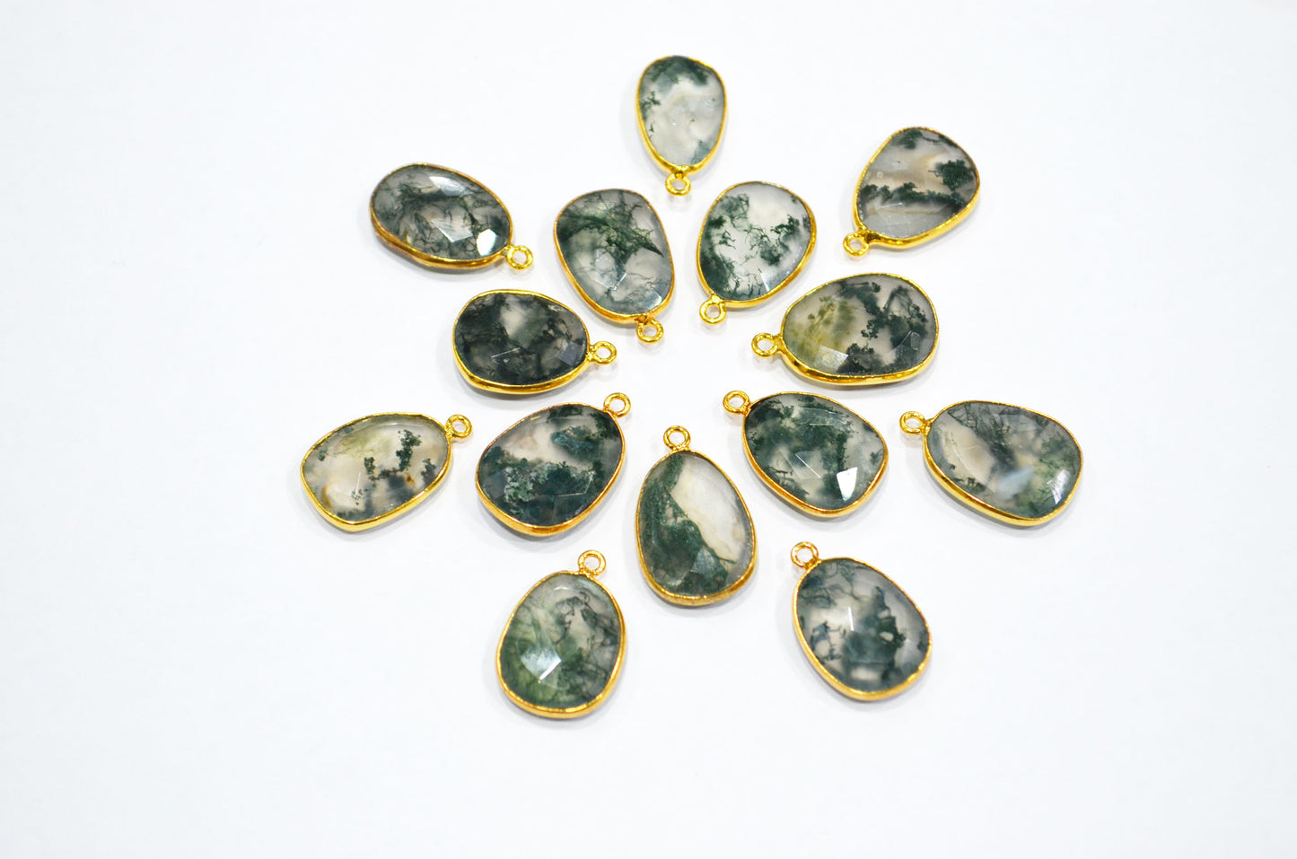 Ocean Green Fossil Jasper Faceted Free Form Shape Connector , Sold By Piece , 13x16 - 17x22 mm , RB-7394