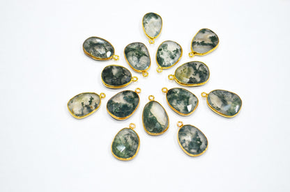 Ocean Green Fossil Jasper Faceted Free Form Shape Connector , Sold By Piece , 13x16 - 17x22 mm , RB-7394