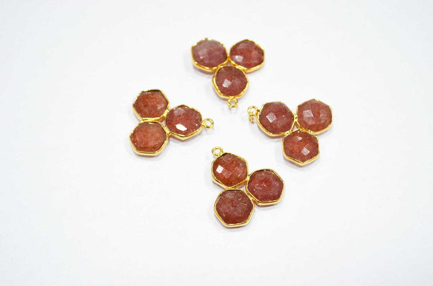 Red Strawberry Quartz Faceted Fancy Shape Connector , Sold By Piece , 22 mm , RB-7395