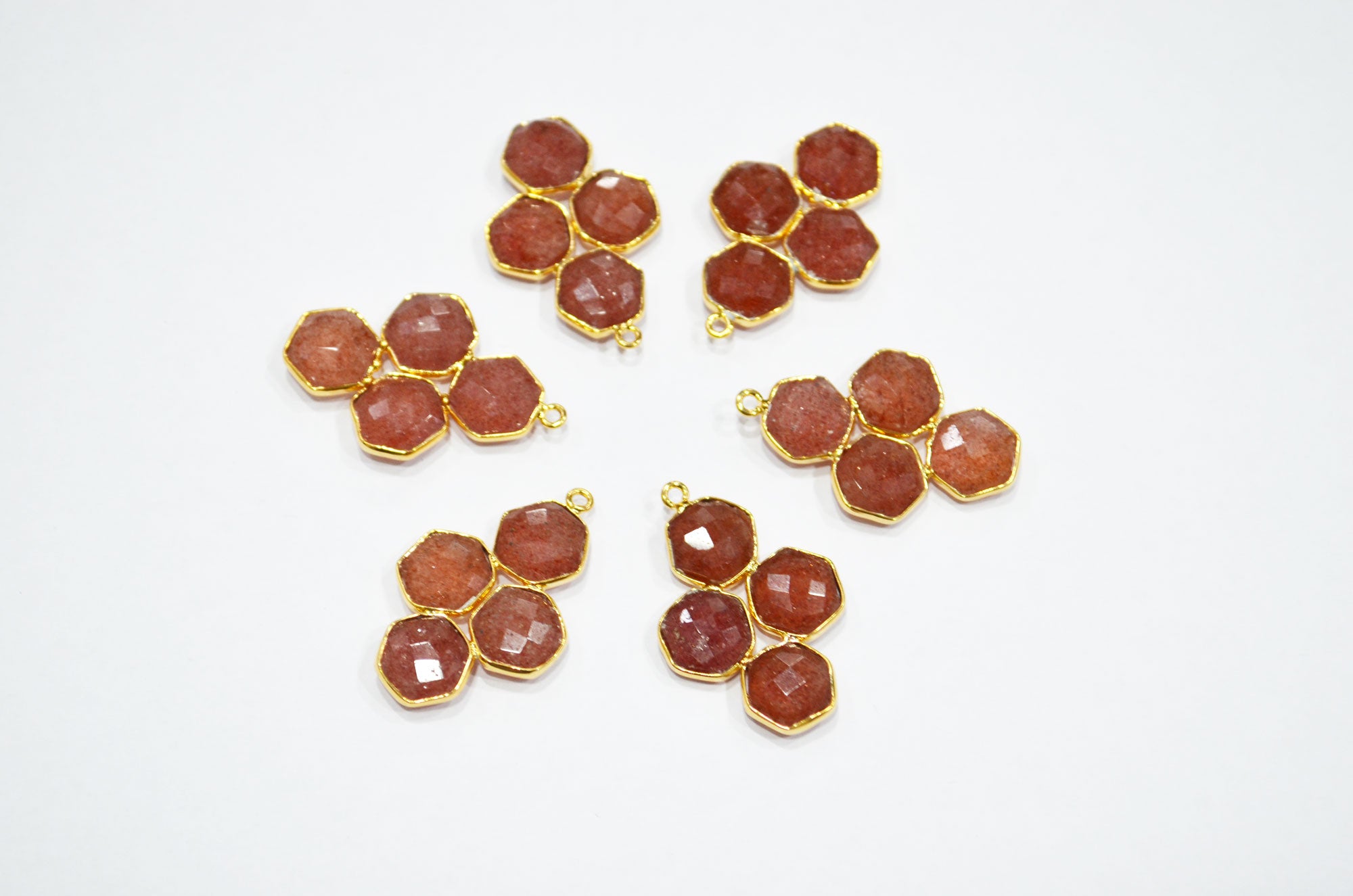 Red Strawberry Quartz Faceted Fancy Shape Connector , Sold By Piece , 31 mm , RB-7396