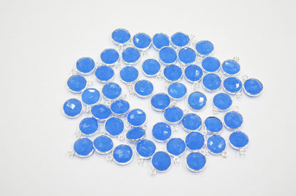 Blue Chalcedony Faceted Coin Shape Connector , Blue Chalcedony Coin Shape Single Bail Connector , Sold By Piece , 11 mm , RB-7397