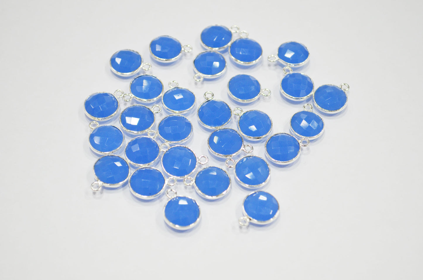 Blue Chalcedony Faceted Coin Shape Connector , Blue Chalcedony Coin Shape Single Bail Connector , Sold By Piece , 11 mm , RB-7397