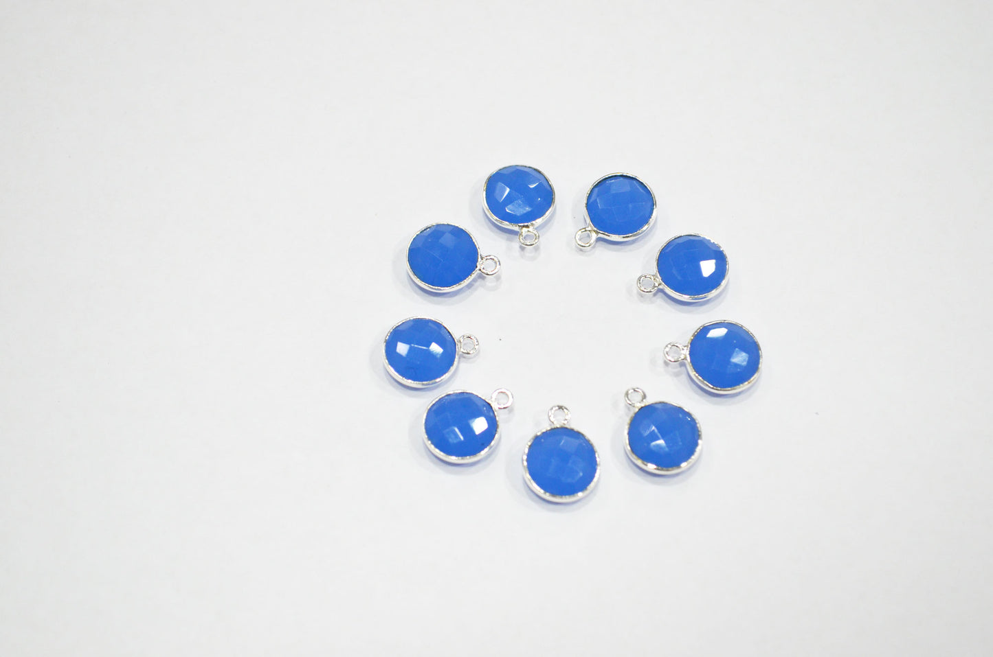 Blue Chalcedony Faceted Coin Shape Connector , Blue Chalcedony Coin Shape Single Bail Connector , Sold By Piece , 11 mm , RB-7397