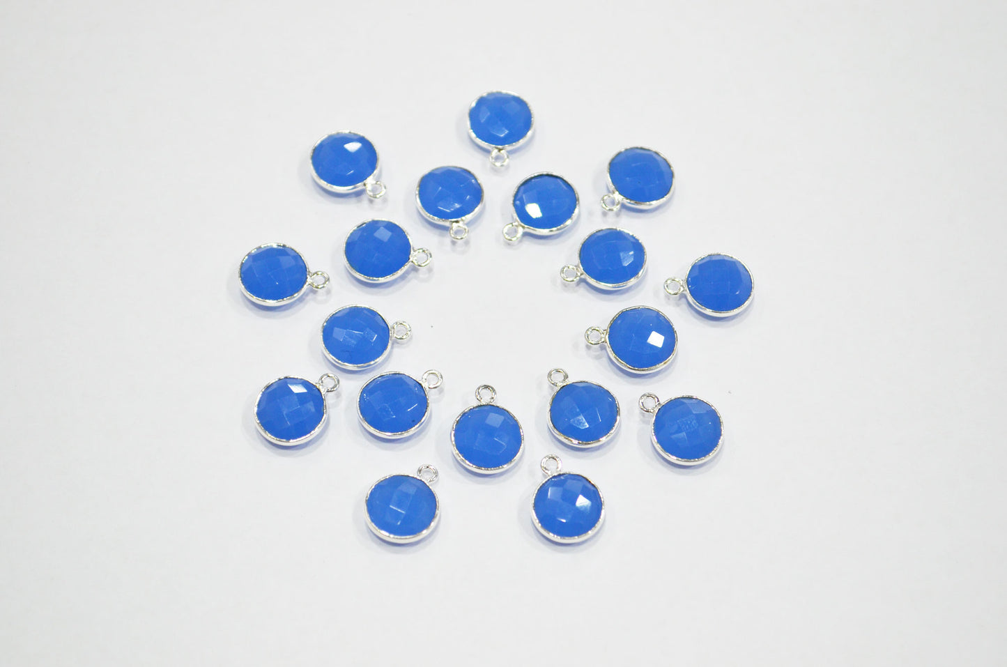 Blue Chalcedony Faceted Coin Shape Connector , Blue Chalcedony Coin Shape Single Bail Connector , Sold By Piece , 11 mm , RB-7397