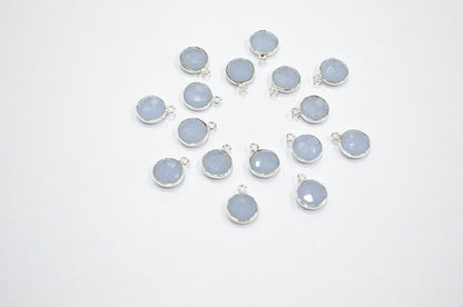 Corn Flower Blue Hydro Glass Faceted Coin Shape Connector , Corn Flower Blue Hydro Glass Single Bail Bezel Connector , Sold By Piece , 11 mm , RB-7398