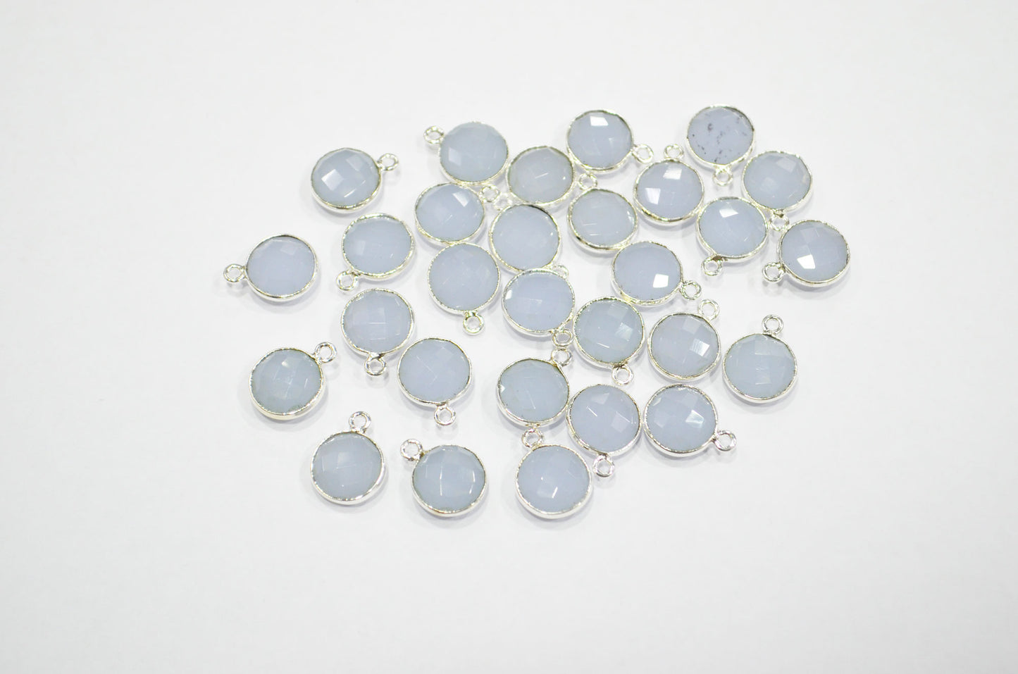 Corn Flower Blue Hydro Glass Faceted Coin Shape Connector , Corn Flower Blue Hydro Glass Single Bail Bezel Connector , Sold By Piece , 11 mm , RB-7398
