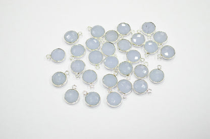 Corn Flower Blue Hydro Glass Faceted Coin Shape Connector , Corn Flower Blue Hydro Glass Single Bail Bezel Connector , Sold By Piece , 11 mm , RB-7398