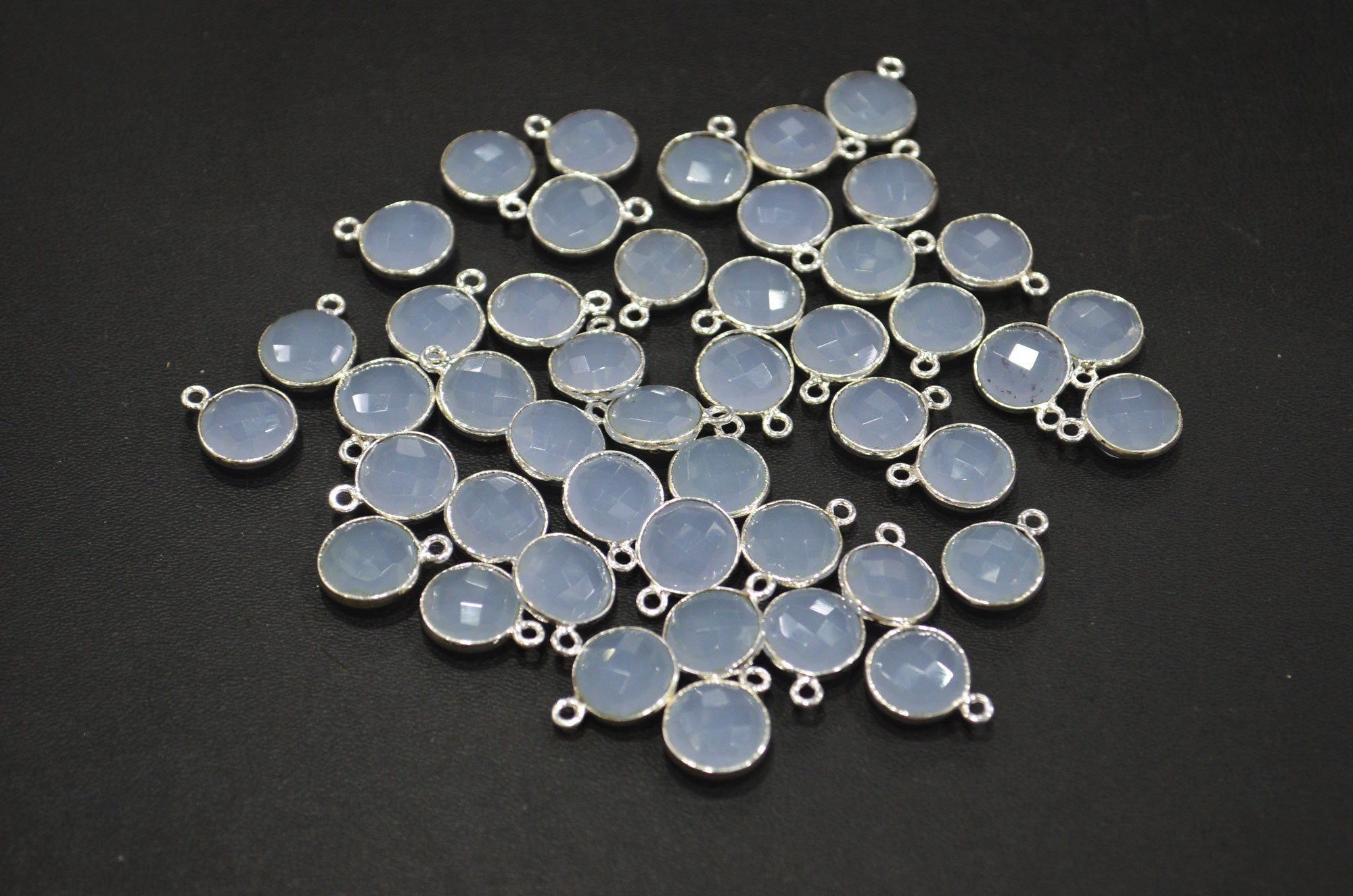 Corn Flower Blue Hydro Glass Faceted Coin Shape Connector , Corn Flower Blue Hydro Glass Single Bail Bezel Connector , Sold By Piece , 11 mm , RB-7398