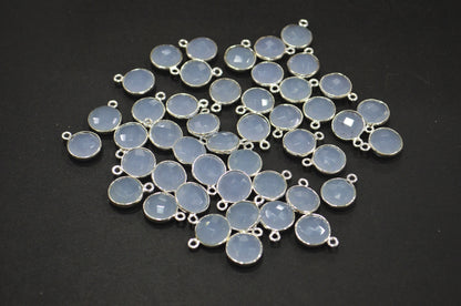 Corn Flower Blue Hydro Glass Faceted Coin Shape Connector , Corn Flower Blue Hydro Glass Single Bail Bezel Connector , Sold By Piece , 11 mm , RB-7398