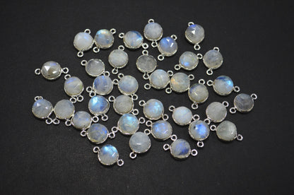 Rainbow Moonstone Cabochon Rose Cut Round Dom Shape Connector , Sold By Piece , 10 - 11 mm , RB-7399