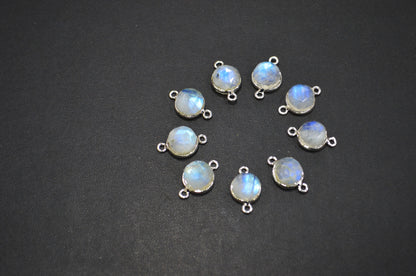 Rainbow Moonstone Cabochon Rose Cut Round Dom Shape Connector , Sold By Piece , 10 - 11 mm , RB-7399