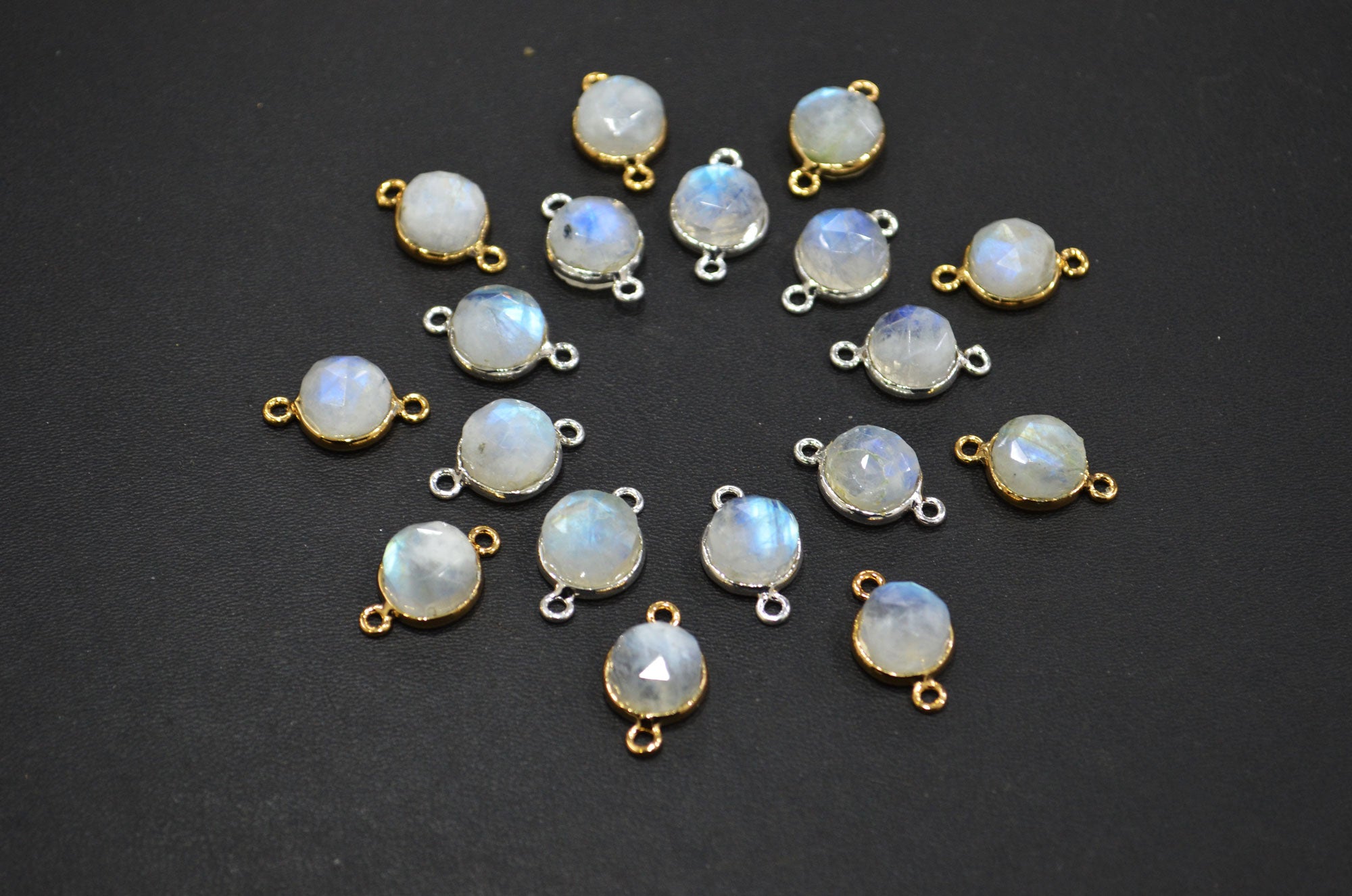 Rainbow Moonstone Cabochon Rose Cut Round Dom Shape Connector , Sold By Piece , 10 - 11 mm , RB-7399