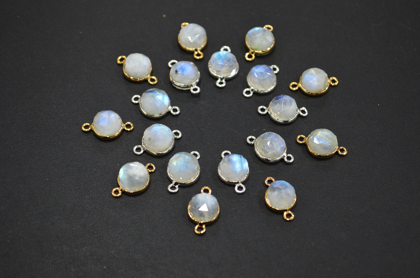 Rainbow Moonstone Cabochon Rose Cut Round Dom Shape Connector , Sold By Piece , 10 - 11 mm , RB-7399