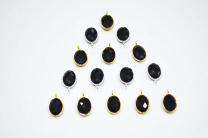 Black Onyx Faceted Oval Shape Connector , Sold By Piece , 11x15 mm , RB-7400