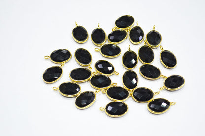 Black Onyx Faceted Oval Shape Connector , Sold By Piece , 11x15 mm , RB-7400