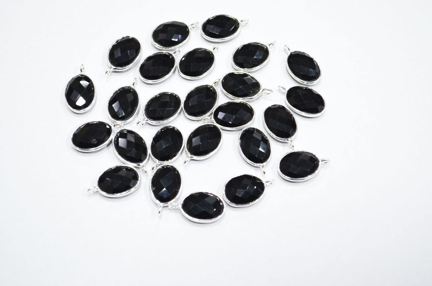 Black Onyx Faceted Oval Shape Connector , Sold By Piece , 11x15 mm , RB-7400