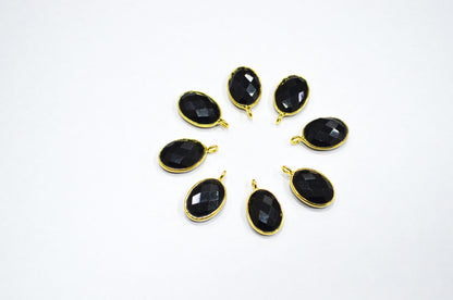 Black Onyx Faceted Oval Shape Connector , Sold By Piece , 11x15 mm , RB-7400