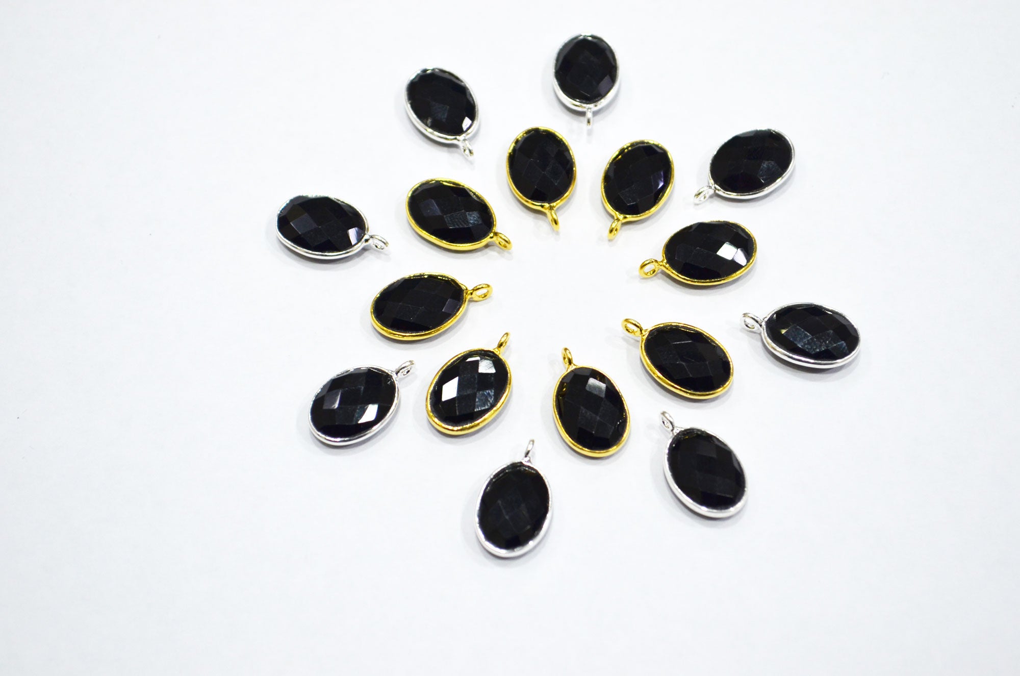 Black Onyx Faceted Oval Shape Connector , Sold By Piece , 11x15 mm , RB-7400