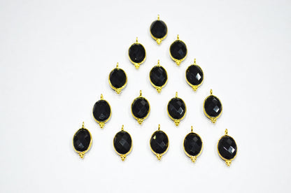 Black Onyx Faceted Oval Shape Connector , Sold By Piece , 11x15 mm , RB-7401