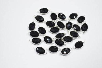 Black Onyx Faceted Oval Shape Connector , Sold By Piece , 11x15 mm , RB-7401