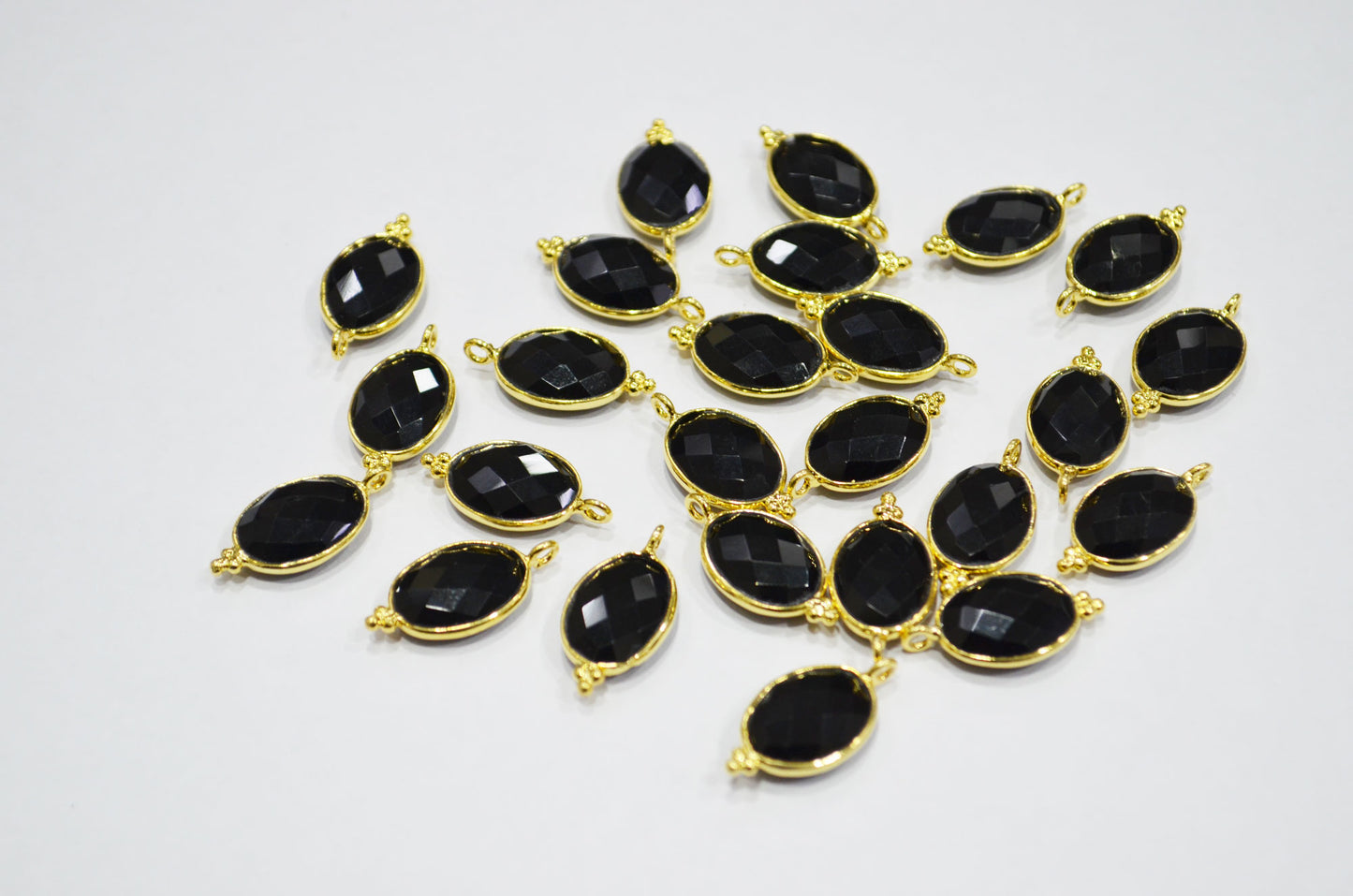 Black Onyx Faceted Oval Shape Connector , Sold By Piece , 11x15 mm , RB-7401
