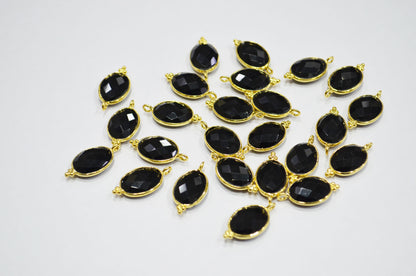 Black Onyx Faceted Oval Shape Connector , Sold By Piece , 11x15 mm , RB-7401