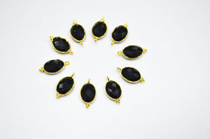Black Onyx Faceted Oval Shape Connector , Sold By Piece , 11x15 mm , RB-7401
