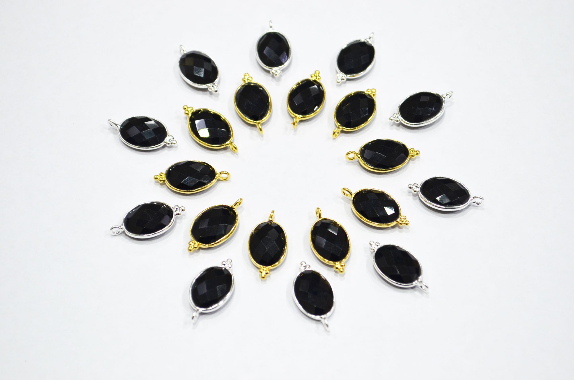 Black Onyx Faceted Oval Shape Connector , Sold By Piece , 11x15 mm , RB-7401