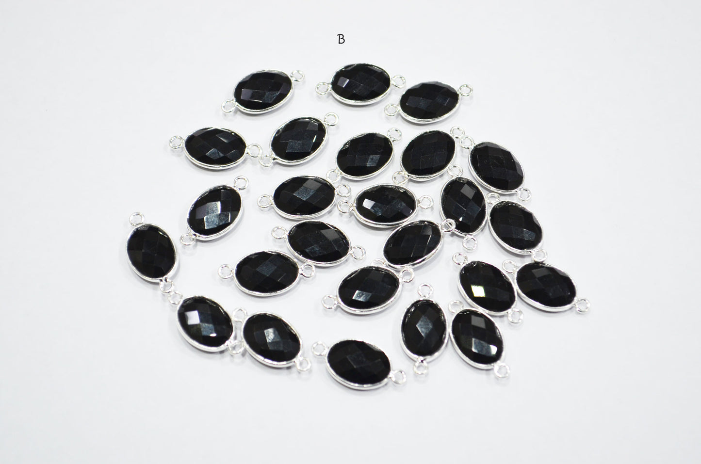 Black Onyx Faceted Oval Shape Connector , Sold By Piece , 11x15 mm , RB-7402