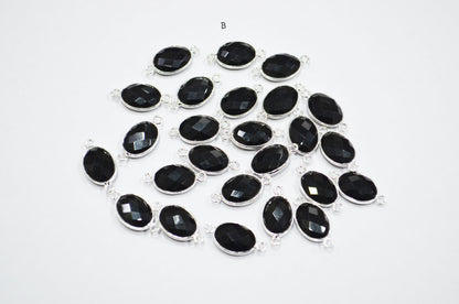 Black Onyx Faceted Oval Shape Connector , Sold By Piece , 11x15 mm , RB-7402