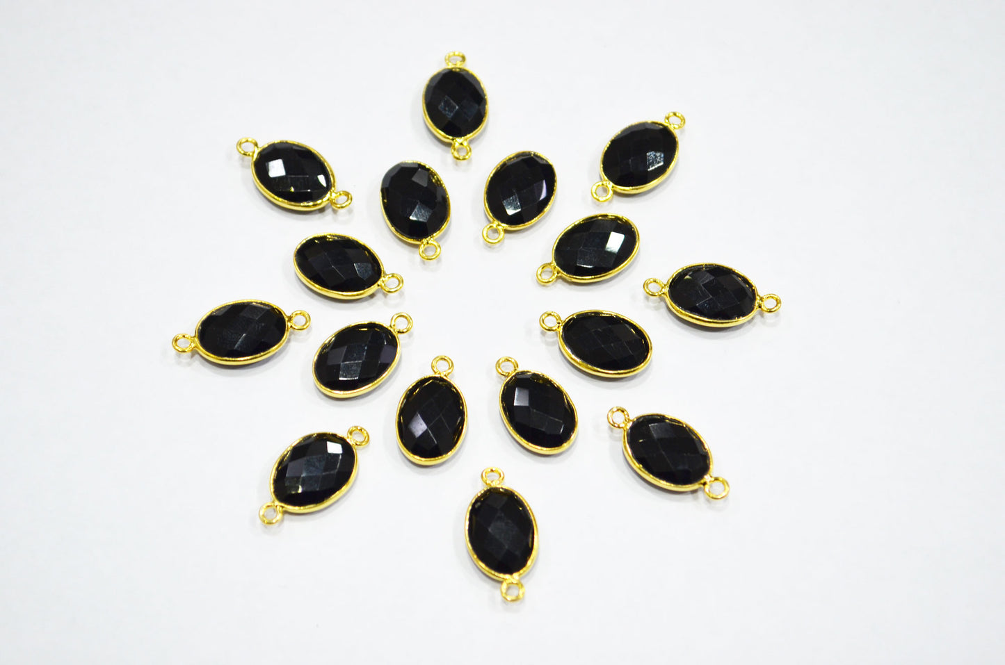 Black Onyx Faceted Oval Shape Connector , Sold By Piece , 11x15 mm , RB-7402