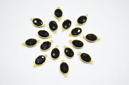 Black Onyx Faceted Oval Shape Connector , Sold By Piece , 11x15 mm , RB-7402
