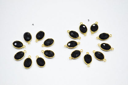 Black Onyx Faceted Oval Shape Connector , Sold By Piece , 11x15 mm , RB-7402