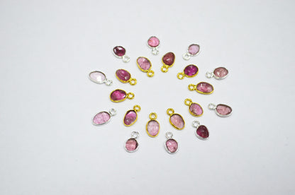 Pink Tourmaline Faceted Free Form Shape Connector , Sold By Piece , 6x7 - 7x9 mm , RB-7406