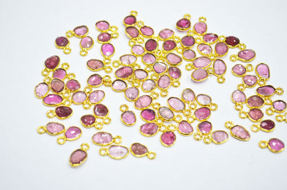 Pink Tourmaline Faceted Free Form Shape Connector , Sold By Piece , 6x7 - 7x9 mm , RB-7406