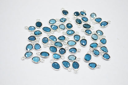Natural London Blue Topaz Faceted Free Form Shape Connector , Sold By Piece , 6x8 - 8x10 mm , RB-7408