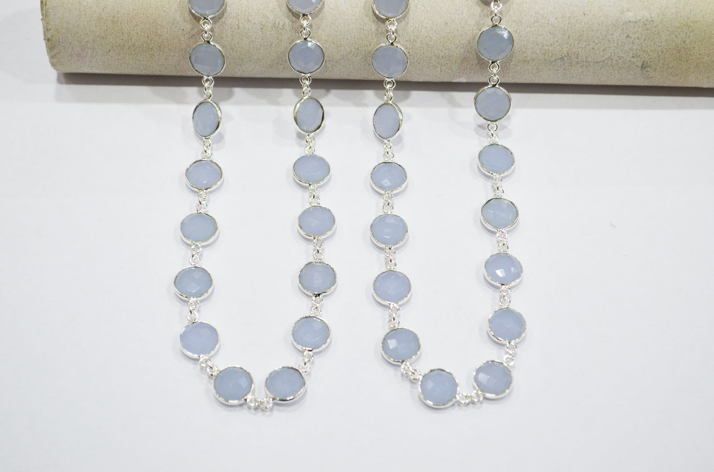 Corn Flower Blue Hydro Quartz Faceted Coin Shape Connector Chain , 11 mm , RB-7409