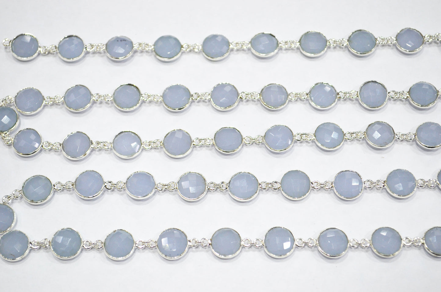 Corn Flower Blue Hydro Quartz Faceted Coin Shape Connector Chain , 11 mm , RB-7409