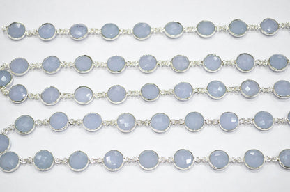 Corn Flower Blue Hydro Quartz Faceted Coin Shape Connector Chain , 11 mm , RB-7409