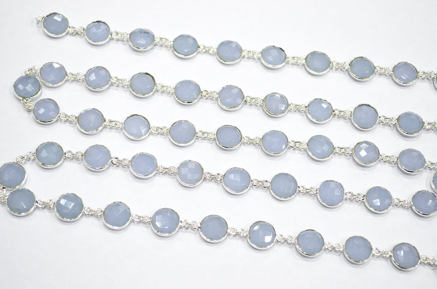 Corn Flower Blue Hydro Quartz Faceted Coin Shape Connector Chain , 11 mm , RB-7409