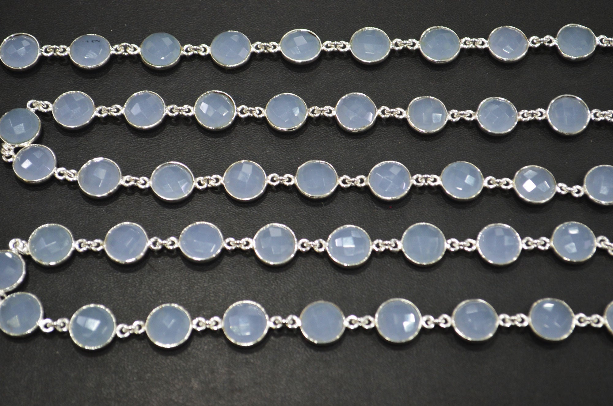 Corn Flower Blue Hydro Quartz Faceted Coin Shape Connector Chain , 11 mm , RB-7409