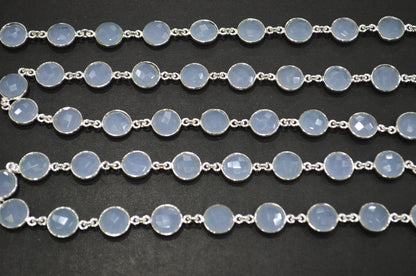 Corn Flower Blue Hydro Quartz Faceted Coin Shape Connector Chain , 11 mm , RB-7409