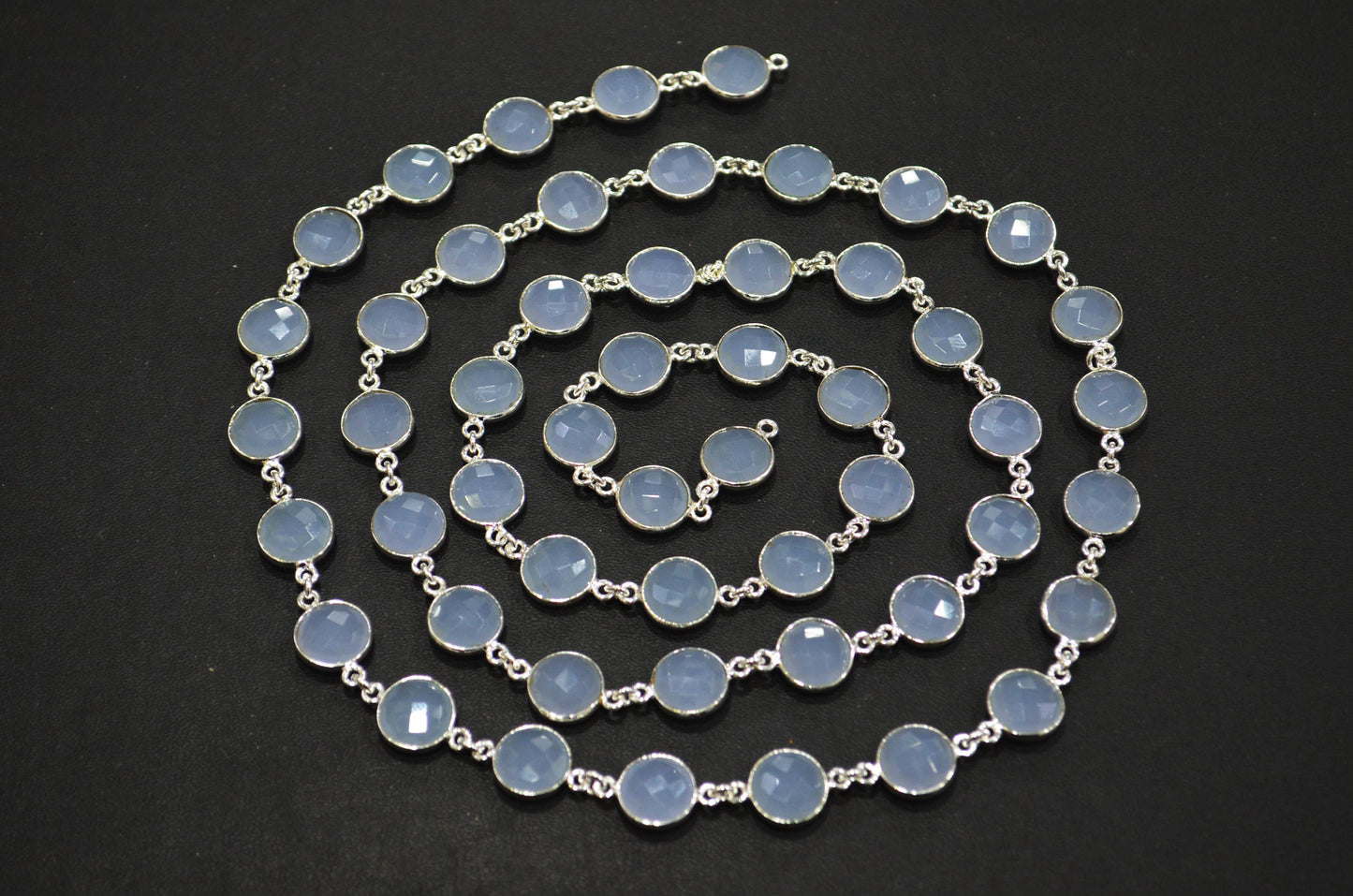 Corn Flower Blue Hydro Quartz Faceted Coin Shape Connector Chain , 11 mm , RB-7409