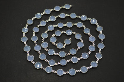 Corn Flower Blue Hydro Quartz Faceted Coin Shape Connector Chain , 11 mm , RB-7409