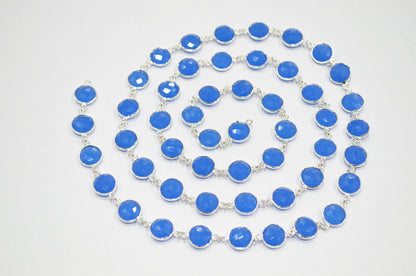Blue Hydro Quartz Faceted Coin Shape Connector Chain , 11 mm , RB-7410